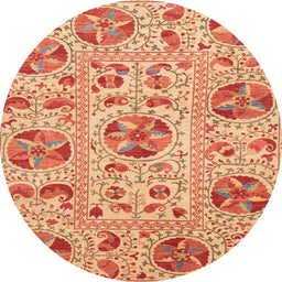 Round Machine Washable Abstract Orange Red Rug, wshabs3643