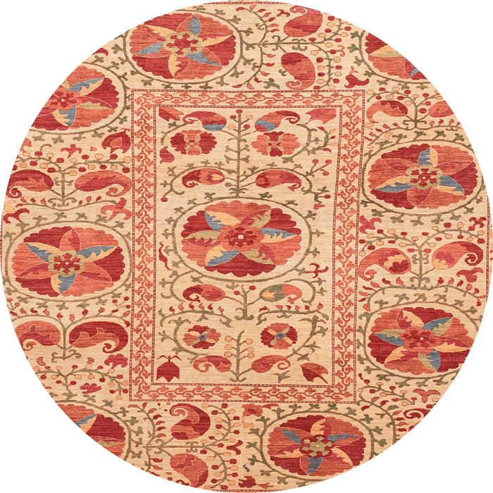Round Machine Washable Abstract Orange Red Rug, wshabs3643