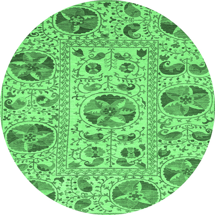Round Machine Washable Oriental Emerald Green Modern Area Rugs, wshabs3643emgrn