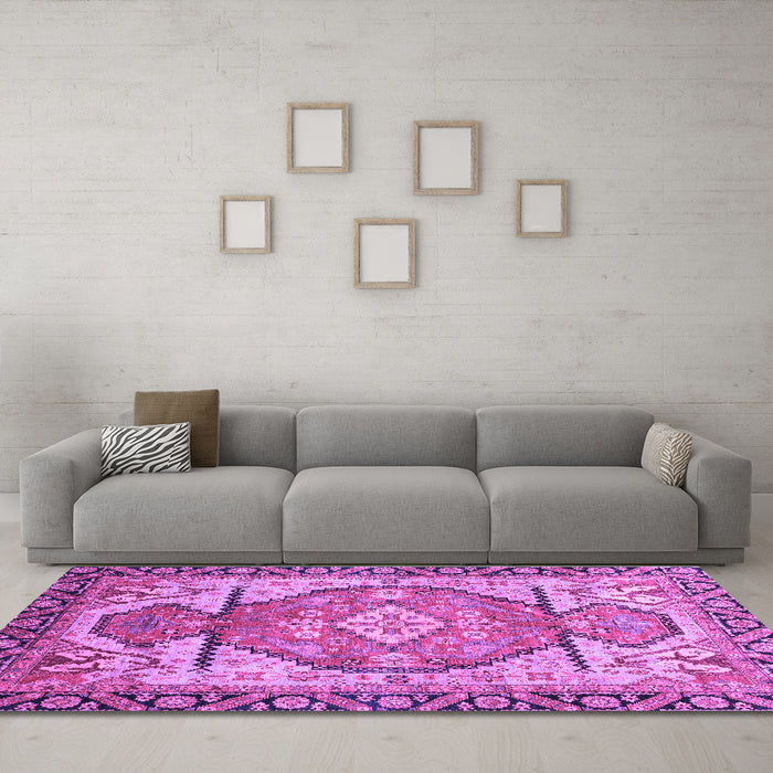 Machine Washable Oriental Purple Modern Area Rugs in a Living Room, wshabs3644pur