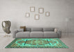 Machine Washable Oriental Turquoise Modern Area Rugs in a Living Room,, wshabs3644turq