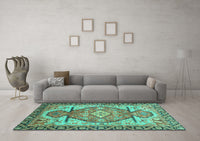 Machine Washable Oriental Turquoise Modern Rug, wshabs3644turq