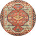 Round Abstract Fire Brick Red Oriental Rug, abs3644