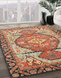 Abstract Fire Brick Red Oriental Rug in Family Room, abs3644