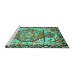 Sideview of Machine Washable Oriental Turquoise Modern Area Rugs, wshabs3644turq