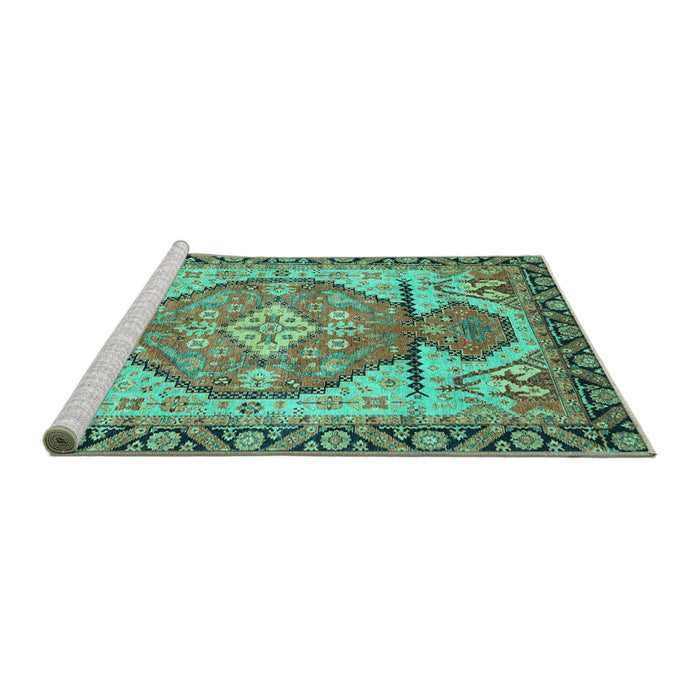 Sideview of Machine Washable Oriental Turquoise Modern Area Rugs, wshabs3644turq