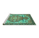 Sideview of Machine Washable Oriental Turquoise Modern Area Rugs, wshabs3644turq