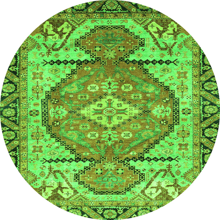Round Machine Washable Oriental Green Modern Area Rugs, wshabs3644grn