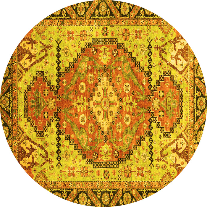 Round Machine Washable Oriental Yellow Modern Rug, wshabs3644yw