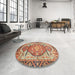 Round Machine Washable Abstract Fire Brick Red Rug in a Office, wshabs3644