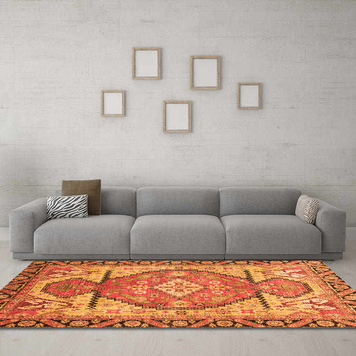 Machine Washable Oriental Orange Modern Area Rugs in a Living Room, wshabs3644org