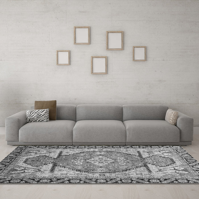 Machine Washable Oriental Gray Modern Rug in a Living Room,, wshabs3644gry