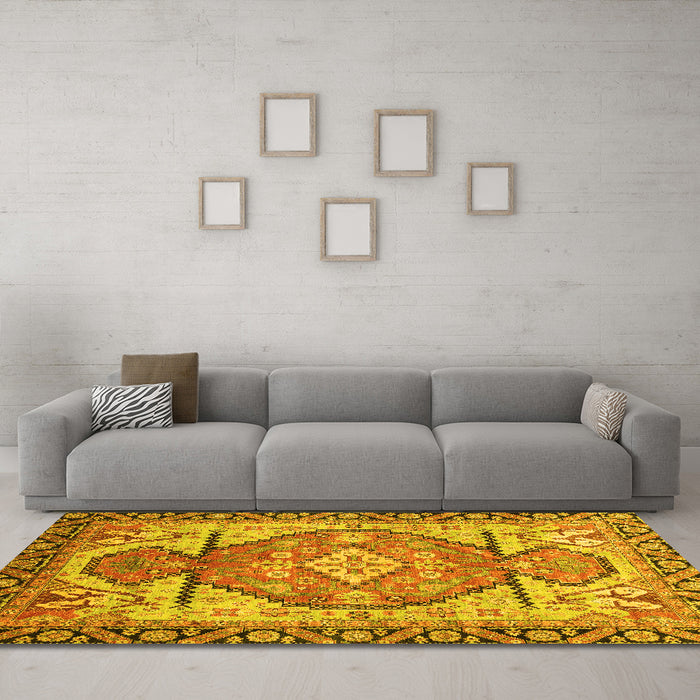 Machine Washable Oriental Yellow Modern Rug in a Living Room, wshabs3644yw