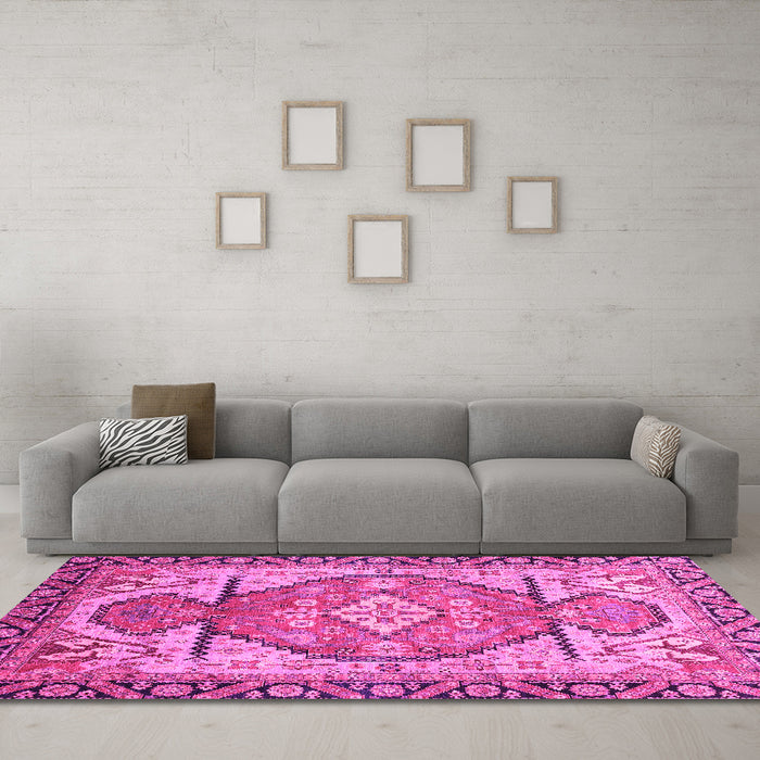 Machine Washable Oriental Pink Modern Rug in a Living Room, wshabs3644pnk