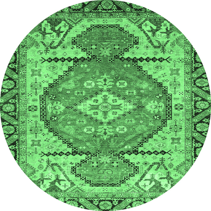 Round Machine Washable Oriental Emerald Green Modern Area Rugs, wshabs3644emgrn