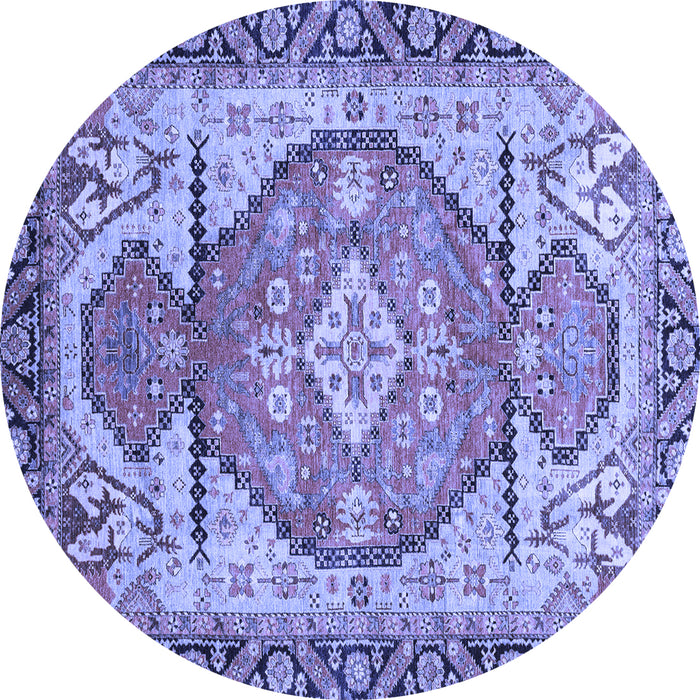Round Machine Washable Oriental Blue Modern Rug, wshabs3644blu