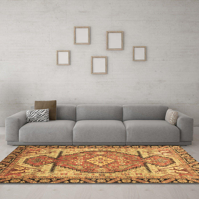 Machine Washable Oriental Brown Modern Rug in a Living Room,, wshabs3644brn
