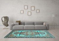 Machine Washable Oriental Light Blue Modern Rug, wshabs3644lblu