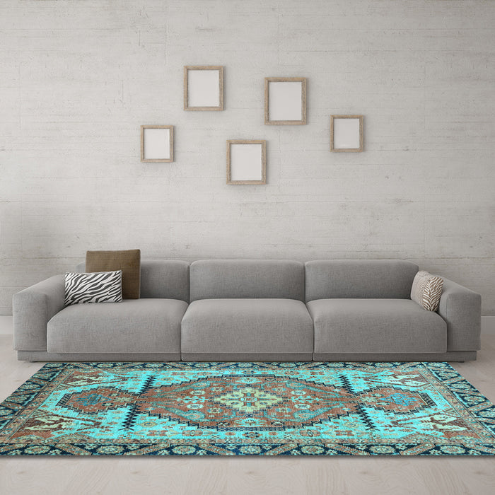 Machine Washable Oriental Light Blue Modern Rug in a Living Room, wshabs3644lblu