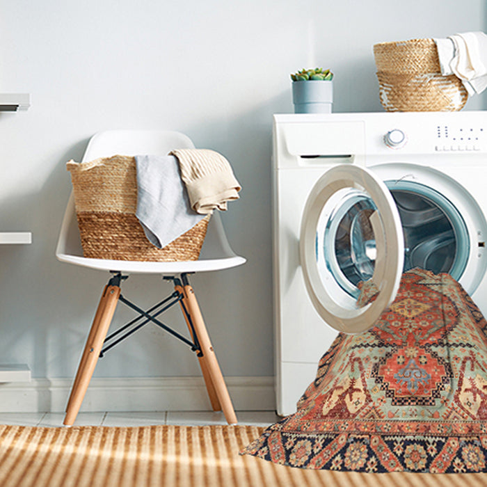 Machine Washable Abstract Fire Brick Red Rug in a Washing Machine, wshabs3644