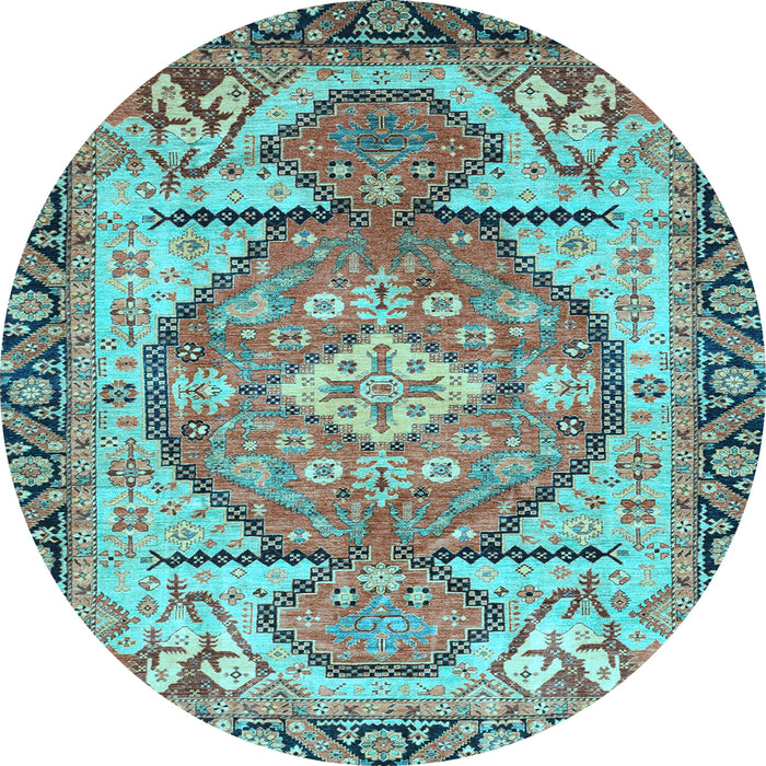 Round Machine Washable Oriental Light Blue Modern Rug, wshabs3644lblu