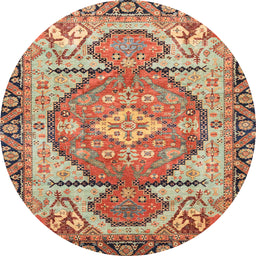Round Machine Washable Abstract Fire Brick Red Rug, wshabs3644