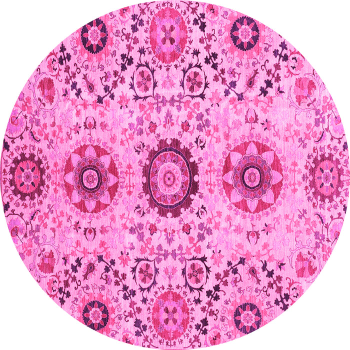 Round Machine Washable Oriental Pink Modern Rug, wshabs3645pnk