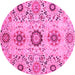 Round Machine Washable Oriental Pink Modern Rug, wshabs3645pnk