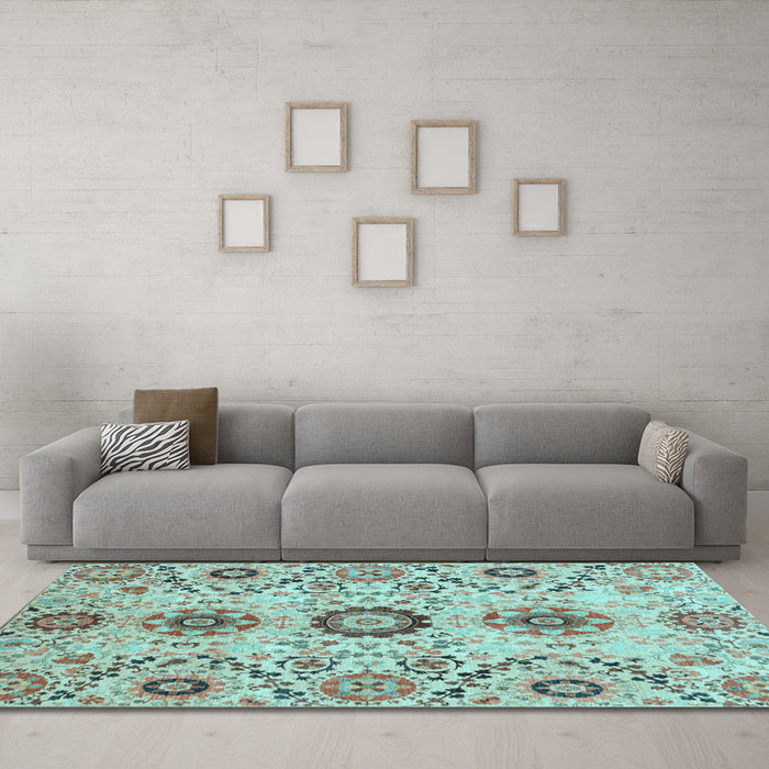 Machine Washable Oriental Light Blue Modern Rug in a Living Room, wshabs3645lblu