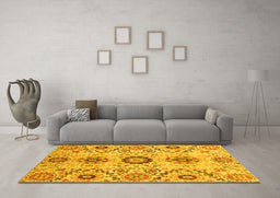 Machine Washable Oriental Yellow Modern Rug in a Living Room, wshabs3645yw
