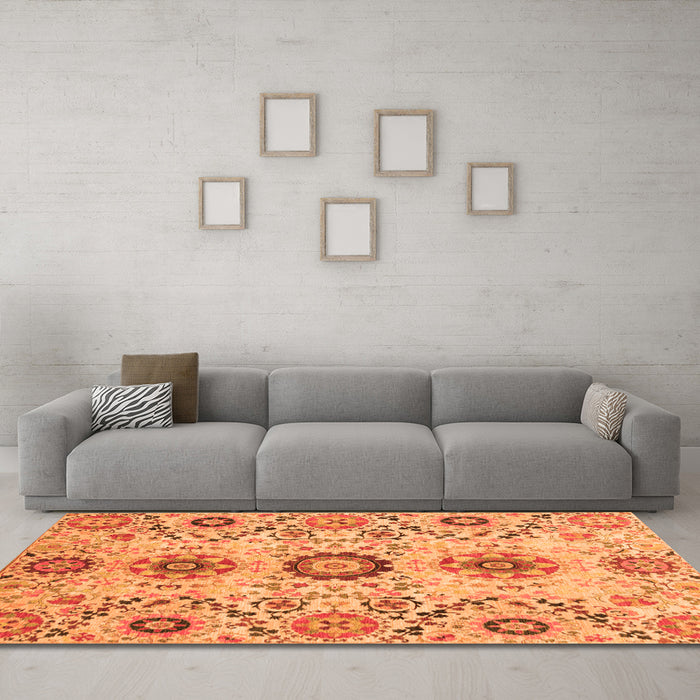 Machine Washable Oriental Orange Modern Area Rugs in a Living Room, wshabs3645org