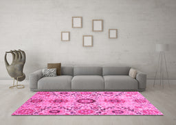Machine Washable Oriental Pink Modern Rug in a Living Room, wshabs3645pnk
