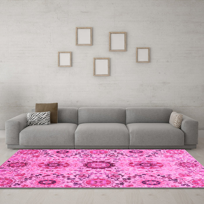 Machine Washable Oriental Pink Modern Rug in a Living Room, wshabs3645pnk