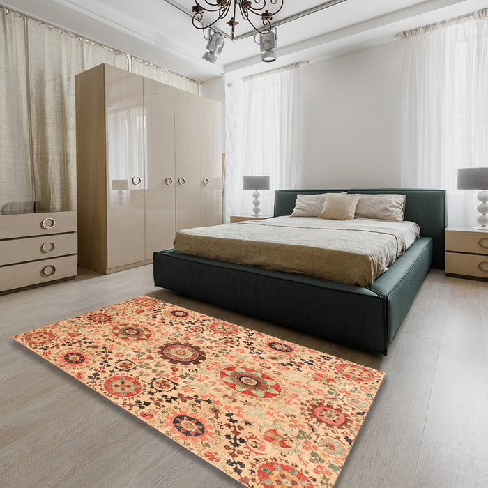 Abstract Orange Oriental Rug in a Bedroom, abs3645