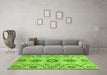 Machine Washable Oriental Green Modern Area Rugs in a Living Room,, wshabs3645grn