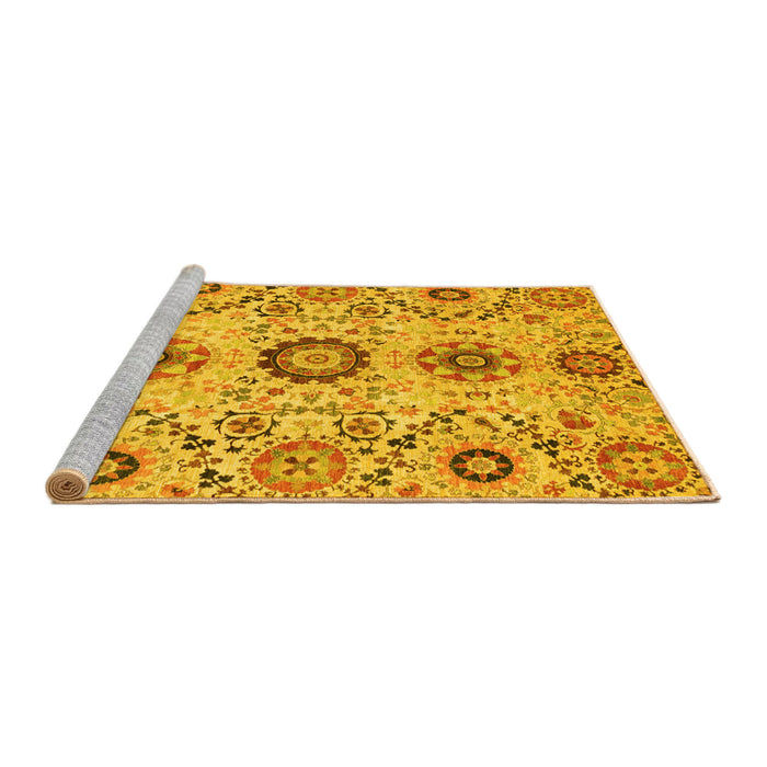 Sideview of Machine Washable Oriental Yellow Modern Rug, wshabs3645yw