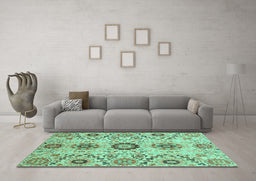 Machine Washable Oriental Turquoise Modern Area Rugs in a Living Room,, wshabs3645turq