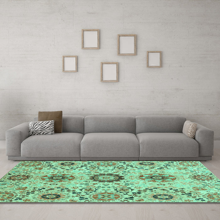 Machine Washable Oriental Turquoise Modern Area Rugs in a Living Room,, wshabs3645turq