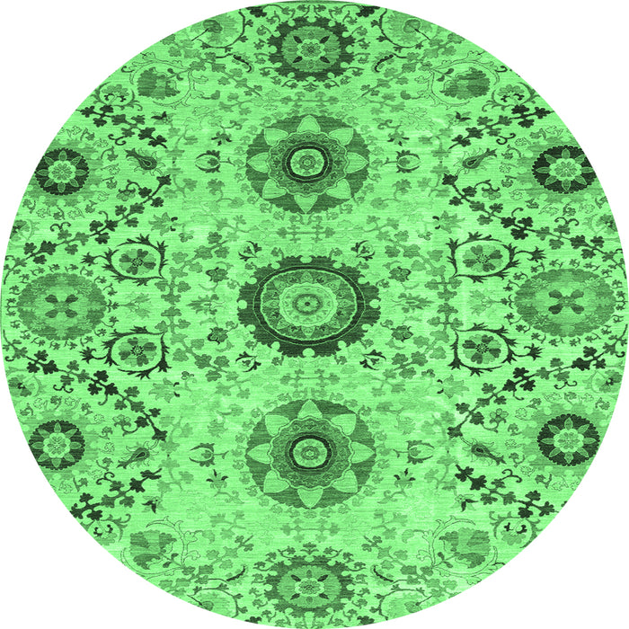 Round Machine Washable Oriental Emerald Green Modern Area Rugs, wshabs3645emgrn