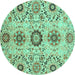 Round Machine Washable Oriental Turquoise Modern Area Rugs, wshabs3645turq