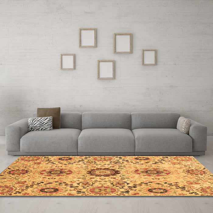 Machine Washable Oriental Brown Modern Rug in a Living Room,, wshabs3645brn