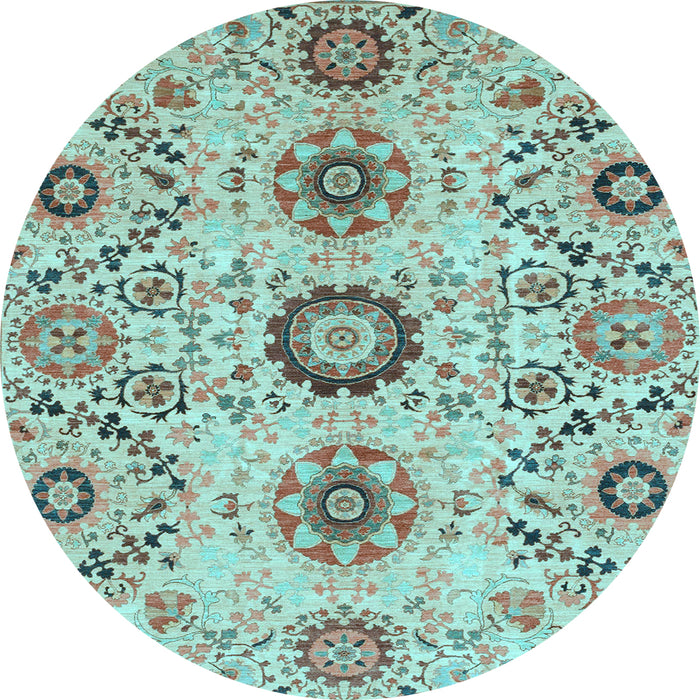 Round Machine Washable Oriental Light Blue Modern Rug, wshabs3645lblu