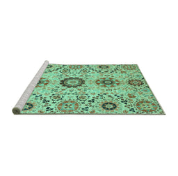 Sideview of Machine Washable Oriental Turquoise Modern Area Rugs, wshabs3645turq