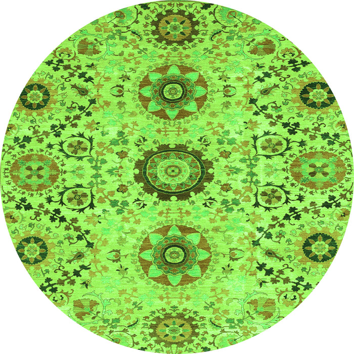 Round Machine Washable Oriental Green Modern Area Rugs, wshabs3645grn