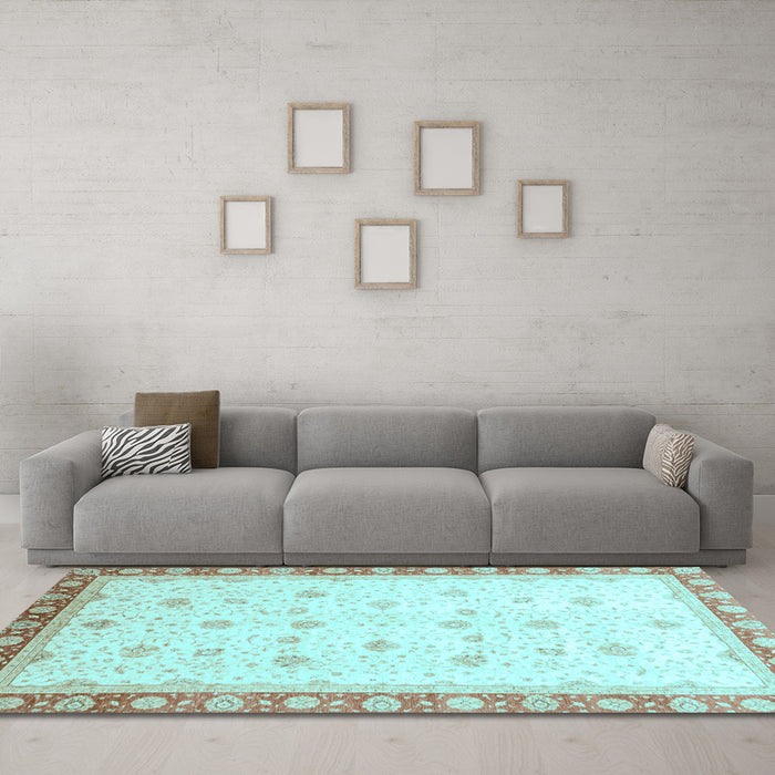 Machine Washable Oriental Light Blue Modern Rug in a Living Room, wshabs3646lblu