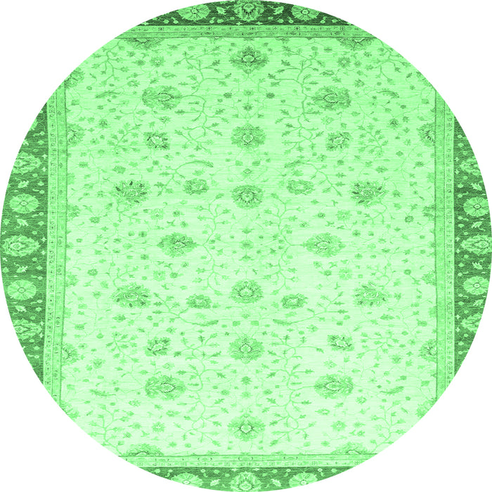 Round Machine Washable Oriental Emerald Green Modern Area Rugs, wshabs3646emgrn