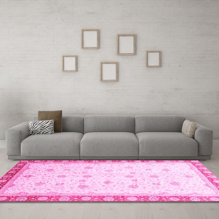 Machine Washable Oriental Pink Modern Rug in a Living Room, wshabs3646pnk