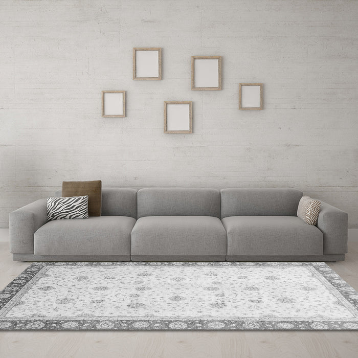 Machine Washable Oriental Gray Modern Rug in a Living Room,, wshabs3646gry