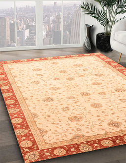 Abstract Sun Yellow Oriental Rug in Family Room, abs3646