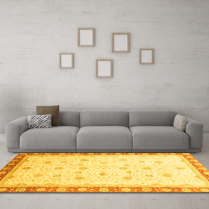 Machine Washable Oriental Yellow Modern Rug in a Living Room, wshabs3646yw